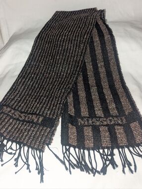 Vintage Orange Label Missoni Sciarpe Stripe Knit Scarf. Made In Italy